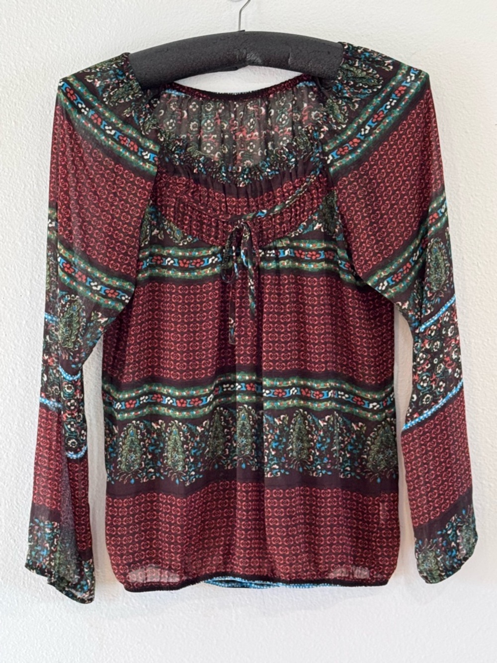 Bohemian Burgundy Peasant Blouse - Women's Top Size Small/Medium